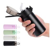 Risipu Small Water Bottle 150ml with Straw - Mini Thermos Flask for Hot and Cold Drinks, One-Hand Open, Leak-Proof Lid, Stainless Steel, Portable for Coffee, Milk, Juice (Black)