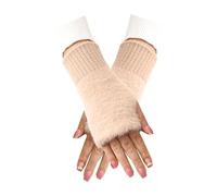 Risipu Winter Fingerless Gloves For Women Cute Knit Gloves Plush And Warm,Imitation Mink Elastic Wrist Port,Suitable For Office, Writing, Driving, Outdoor Sports, Etc (Beige, One Size)