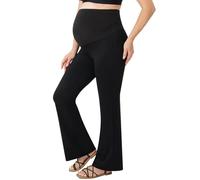 Risipu Women Maternity Pants High Waisted Soft Stretchy Pregnancy Wide Leg Trousers Comfortable Over Bump Work & Lounge Pants with Pockets (UK, Alpha, S, Regular, Regular, Black)