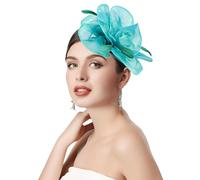 Risipu Women's Fascinators Feathers Tea Party Hat,Veil Headband with Hair Clip for Cocktail Wedding Church (UK, Alpha, One Size, Green)