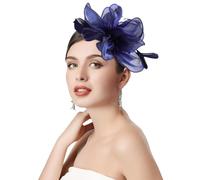 Risipu Women's Fascinators Feathers Tea Party Hat,Veil Headband with Hair Clip for Cocktail Wedding Church (UK, Alpha, One Size, Navy)