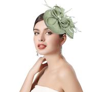 Risipu Women's Fascinators Feathers Tea Party Hat,Veil Headband with Hair Clip for Cocktail Wedding Church (UK, Alpha, One Size, Green)
