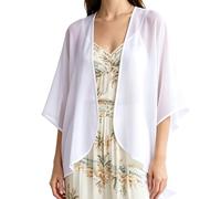 Risipu Women's Loose Print Sheer Chiffon Kimono Beach Swim Cover up Cardigan Capes Blouse Tops (White, L)