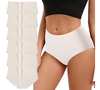Risipu Women's Mid Waisted Seamless Underwear Full Coverage Brief Ladies No Show Panties Sexy Comfortable Lingerie (UK, Alpha, L, Regular, Regular, 6 Pack - White)