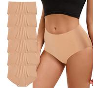Risipu Women's Mid Waisted Seamless Underwear Full Coverage Brief Ladies No Show Panties Sexy Comfortable Lingerie (UK, Alpha, M, Regular, Regular, 6 Pack - Nude)