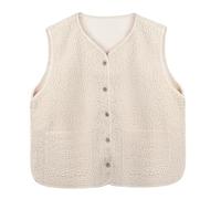 Risipu Women's Sherpa Vest Casual Warm Fuzzy Faux Shearling Vest Sleeveless Fleece Jacket Pockets Teddy Coat Gilet for Winter
