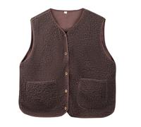 Risipu Women's Sherpa Vest Casual Warm Fuzzy Faux Shearling Vest Sleeveless Fleece Jacket Pockets Teddy Coat Gilet for Winter (UK, Alpha, XL, Regular, Regular, Brown)