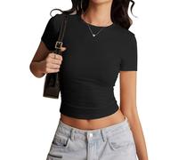 Risipu Women's Short Sleeve T-Shirts Crew Neck Slim Fit Tops Sexy Basic Tee Y2k Clothes 2026 (UK, Alpha, M, Regular, Regular, Black)