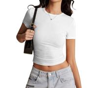 Risipu Women's Short Sleeve T-Shirts Crew Neck Slim Fit Tops Sexy Basic Tee Y2k Clothes 2026 (UK, Alpha, XS, Regular, Regular, White)