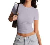 Risipu Women's Short Sleeve T-Shirts Crew Neck Slim Fit Tops Sexy Basic Tee Y2k Clothes 2026 (UK, Alpha, L, Regular, Regular, LightGray)