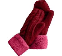 Risipu Women's Winter Gloves Warm Fleece Lining Cozy Cable Knit Thick Gloves Mittens for Cold Weather (Red, One Size)