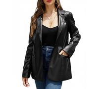 RISISSIDA Women Faux Leather Blazer Jackets/Shacket for Spring and Fall Fashion, Vegan Leather Button Down Coats, Blazer-Black, XL