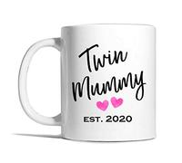 Risk-A Designs Twin Mummy Est 2020 Pink Hearts mug, twin mummy mug, mummy to twins gift, parent to twins gift, pregnancy reveal mug gift, mum to be gift