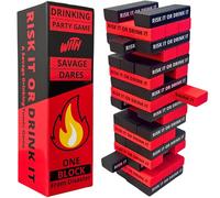 RISK IT OR DRINK IT 2025 Savage Drinking Tower Game for Adults Party | Stacking Blocks with 54 Bold Dares, Group Challenge for Games Night, College, Pregame | Gifts for Bachelorette, Birthday Parties