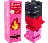 RISKY COUPLES Stacking Tower Game | 54 Spicy & Romantic Dares for Your Partner | Wooden Block Tower Game for Couples | Gifts for Valentine’s, Anniversary, Stocking Stuffer