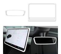 Rislobx - 2 Pcs Silicone Screen and Rearview Mirror Protector Frame for Tesla Model 3/Y, Widened Rearview Mirror Screen Trim Shatter Proof Edge Protector Interior Decoration Protector (A White)