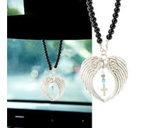 Rislobx Angel Cross Car Charm, Rear View Mirror Hanging Ornament, Metal Angel Wings Cross Pendant Car Mirror Hanger Decor for Lover Family Christian Gifts
