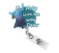 Rislobx Funny "Help is On The Way Dear" Badge Reels,Retractable Badge Holder for Nurse Id Name Tag Glittering Badge Clip for Teather, Doctor, Student, Office Staff (Blue)