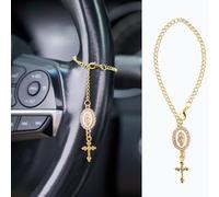 Rislobx Steering Wheel Catholic Charm Accessories, Virgin Mary Hanging Pendant, Steering Wheel Accessory with Virgin Mary Charm and Cross, Catholic Car Decor for Men Women (White)