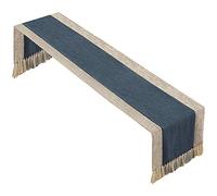 rismart Cotton Linen Tassels Table Runner for Dinning Dresser Table Navy Beige,38 x 270 cm