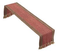 rismart Cotton Linen Tassels Table Runner for Dinning Dresser Table Red Brown,38 x 270 cm