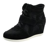 rismart Generice Women's Classic Holes Wedge Suede Leather Fashion Sneaker,uk6 Black