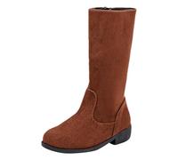 rismart Girl Velvet Calf High Boots Side Zip Winter Tall Stylish Boots, Brown, 10.5