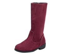 rismart Girl Velvet Calf High Boots Side Zip Winter Tall Stylish Boots, Wine Red, 12.5