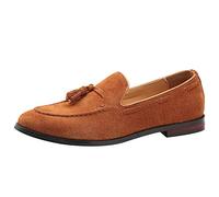 rismart Men’s Handmade Tassels Moccasins Suede Slip on Formal Loafer Shoes(Tan,8 UK)