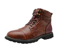 rismart Men's Lace up Ankle Boots Cap Toe Side Zip Oxford Boot | color blocking combat motorcycle biker military work boots