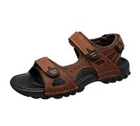 rismart Men's Open Toe Casual Hook&Loop Outdoor Trekking Leather Sandals Shoes SN01413(Brown,UK10)