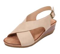 rismart Women Low Wedge Sandals Criss Cross Heeled Open Toe Summer Shoes Apricot,5.5
