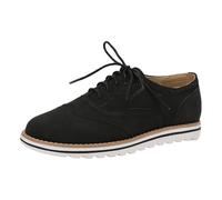 rismart Women's Brogue Round Toe Wingtips Oxfords Lace-Up Casual Flats, Black, 3.5