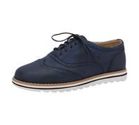 rismart Women's Brogue Round Toe Wingtips Oxfords Lace-Up Casual Flats, Navy Blue, 7.5