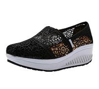 rismart Women's Crochet Lace Slip on Wedge Trainers Comfort Casual Walking Shoes