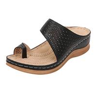rismart Women's Hollow Sandals Wedge Heels Clip Toe Bunion Corrector Flip Flops Summer Slippers (Black,6.5 UK)