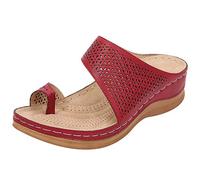 rismart Women's Hollow Sandals Wedge Heels Clip Toe Bunion Corrector Flip Flops Summer Slippers (Red,5.5 UK)