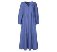rismart Women's Maxi Long Sleeve Dress with Pockets A Line V Neck Tiered Long Dresses, Blue, M