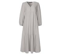 rismart Women's Maxi Long Sleeve Dress with Pockets A Line V Neck Tiered Long Dresses, Light Grey, M