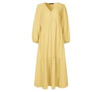 rismart Women's Maxi Long Sleeve Dress with Pockets A Line V Neck Tiered Long Dresses, Yellow, S