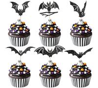 Rismise Black Glitter Bat Cupcake Toppers 24Pcs Bat Halloween Cupcake Picks Bats Cake Decorations Halloween Bat Wings Cake Decorations Horror Cake Cupcake Toppers for Halloweens Theme Birthday Party