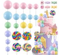Rismise Candyland Cake Topper 27PCS Candy Cake Toppers Pick Lollipop Cake Cupcake Decorations Sweet One Cake Topper with Pastel Rainbow Ball Donut Bow for Sweet Candy Ice Cream Themed Birthday 1