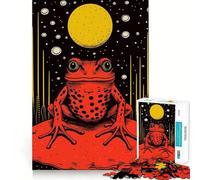 Riso Print Funky Frog Jigsaw Puzzles 1000 Piece for Adults Smart Reason Toy Casual Fun Smooth Edge Wall Art Decor (38x52cm)