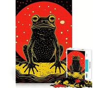Riso Print Funky Frog Jigsaw Puzzles 1000 Pieces for Adults Strengthen Memory Group Joy Clean Edge Stylish Gift (38x52cm)