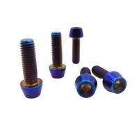 RISON Titanium Bolts Ti Bolt M6*1.0 * 18 Hex Tapered Socket Head 5Pcs Burnt Blue Titanium Hex Tapered Head Bolt Screw for Bike stem