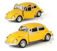 Risopen 1/36 Scale Vo1kswagen Beetle Car Toy Model Alloy Metal Diecast Classic Vehicle Model Toy Vintage Auto Model Toy Yellow VW Bug Pull Back Model Collection Gift Ornament For Aldult Kid Men