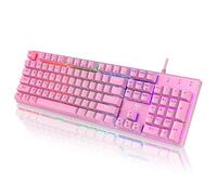 RisoPhy Mechanical Gaming Keyboard, RGB 104 Keys Ultra-Slim Backlit USB Wired Keyboard with Blue Switch, Durable ABS Keycap/Anti-Ghosting/Spill-Resistant Mechanical Keyboard for PC Mac Xbox Gamer,Pink