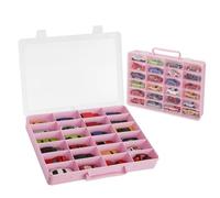 Risou Toy Car Storage Case with 24 Compartments Compatible with HotWheels, Matchbox Cars, 5 Surprise Mini Brands & Mini Figures(Case Only) (Pink)