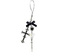 Risprsulen Silver and Black Phone Charm Strap Keychain Kawaii-Cute Keychain Lanyard String Black Cross-Bow Beaded Chain Lanyard Y2K, 1, Black