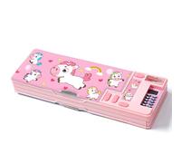 Ristpal Pop Up Multifunction Pencil Case, Cute Cartoon Pen Box Organizer Stationery with Calculators, Sharpener, Schedule, School Supplies (Pink)
